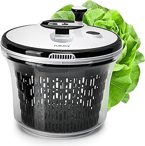 Salad Spinner Lettuce Dryer Large with Bowl and Colander Basket. BPA Free Clear Plastic Kitchen 5L Spinners