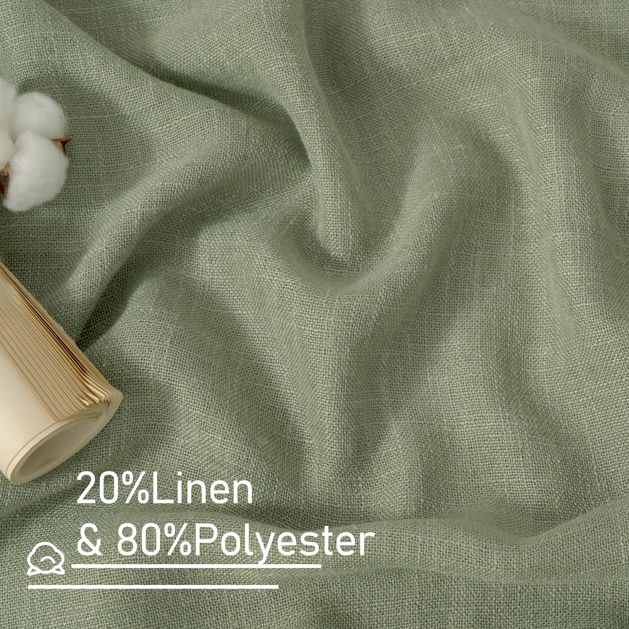 Condition photo showing New/Like New for sage green 80 inch linen curtains for living room 2 panels, linen textured light filtering semi sheer back tab and rod pocket window curtain panels for bedroom/farmhouse, 52 x 80 inch 52"w x 80"l (pack of 2) sage green