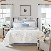 Laura Ashley - Felicity Collection - Quilt Set - 100% Cotton, Reversible, All Season Bedding with Matching Sham(s), Pre-Washed for Added Softness, Queen, White