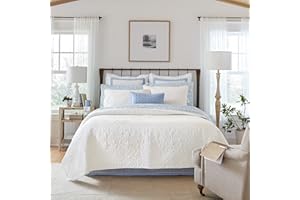 Laura Ashley Felicity Collection Quilt Set-100% Cotton, Reversible, All Season Bedding with Matching Sham(s), Pre-Washed for Added Softness, King, White