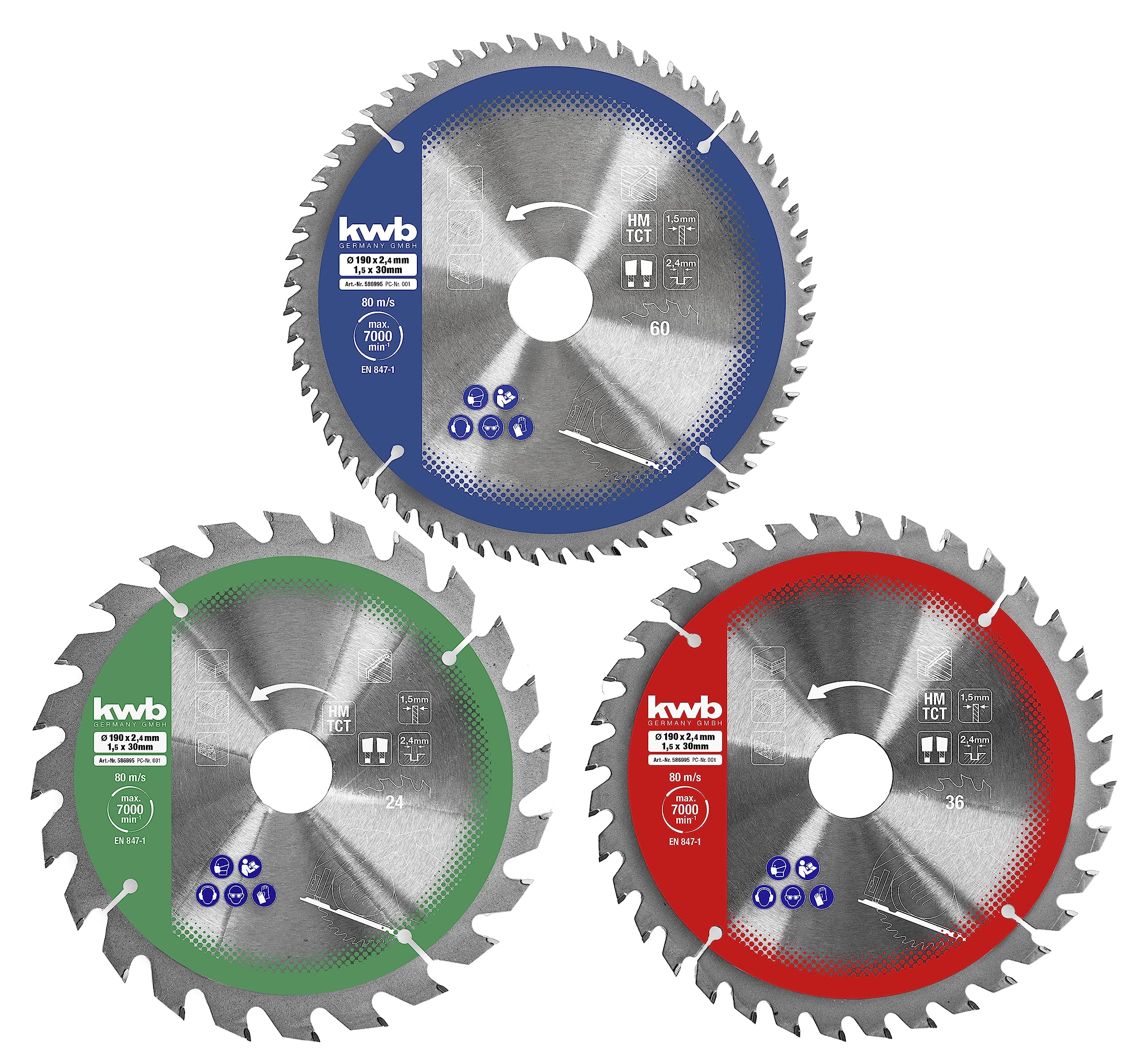 kwb Circular Saw Blade Set 210 x 30/20/16 mm, Versatile Set for Efficient Cutting in Various Materials