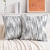 KOOLIFE Boho Couch Throw Pillow Covers 18x18 Inch Set of 2 Black White Striped Decorative Pillow Covers Chenille Accent Pillowcase Farmhouse Cushion Covers for Home Decor Sofa Living Room Bedroom