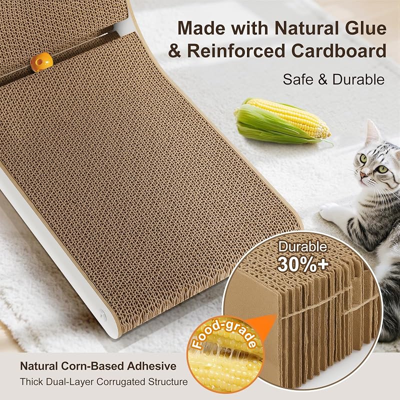 Arranhador para gatos em forma de L extra grosso, 68 cm, arranhador de cartão para gatos de interior, grande, branco