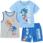 SEGA Sonic the Hedgehog Boys 3 Piece Tank Top T-Shirt and Short Set for Toddler and Big Kids