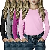 LessonZoo 4 Pack Girl's Long Sleeve Shirts Soft Crew Neck Long Sleeve Tops Loose Fit Casual Basic Tees for 3-16 Years