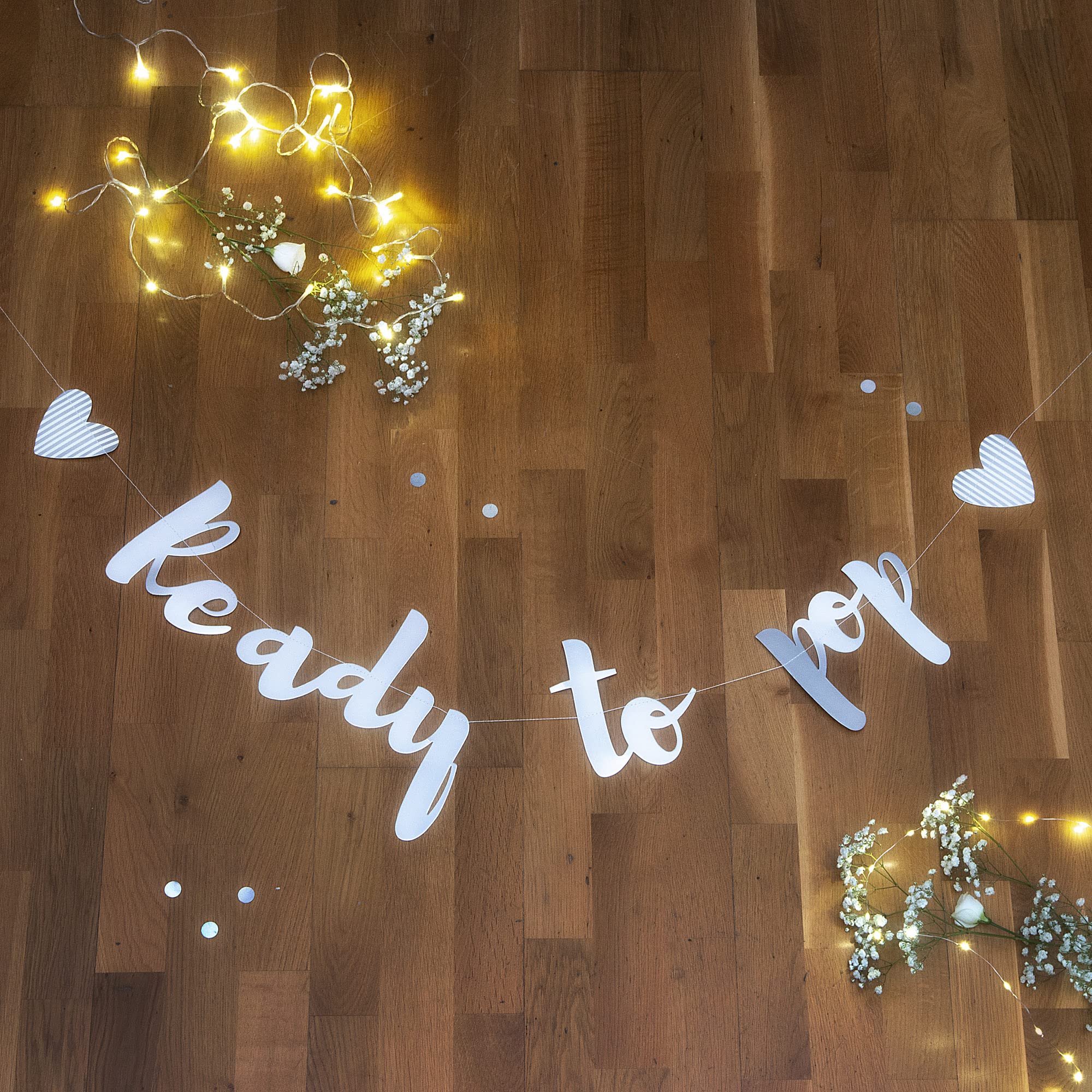 Baby Shower Banner - Ready to Pop Silver Foil Stitched Garland - 1.5 metre