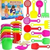 The Dreidel Company Mini Beach Day Playsets (Pack of 12) 3.25" Sand Bucket Play Set Box Includes, Pail, Shovel, Rake, Sifter 