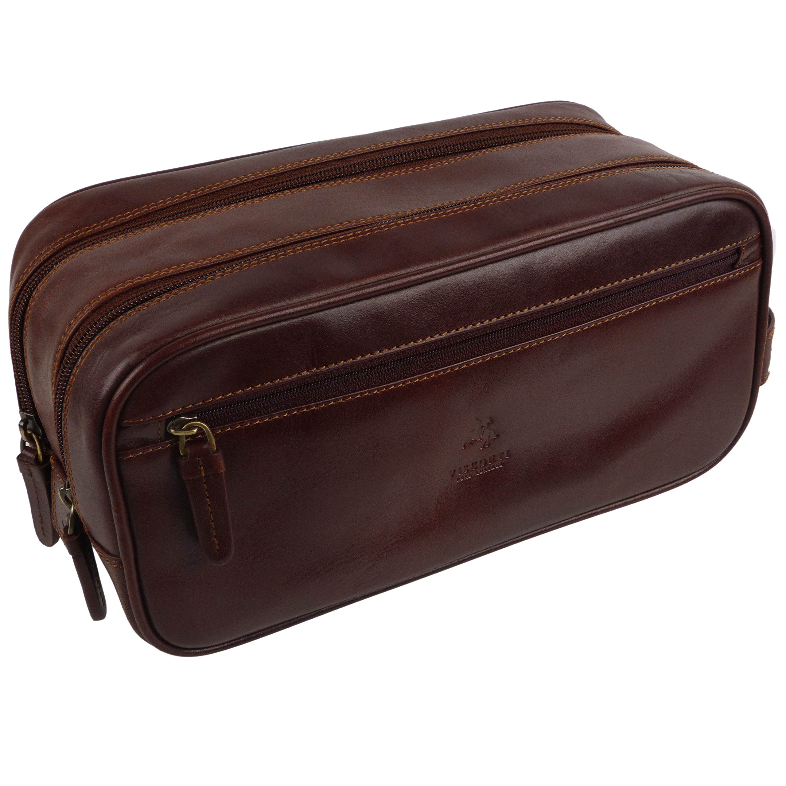 Visconti Leather Mens Washbag Monza Collection Brown