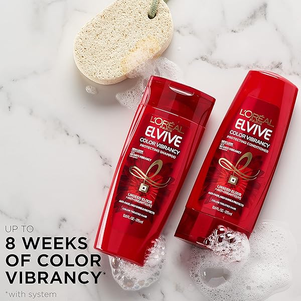 L’OREAL PARIS ELVIVE COLOR VIBRANCY PROTECTING CONDITIONER, FOR COLOR TREATED HAIR, CONDITIONER WITH LINSEED ELIXIR AND ANTI-OXIDANTS, FOR ANTI-FADE, HIGH SHINE, AND COLOR PROTECTION, 28 FL OZ