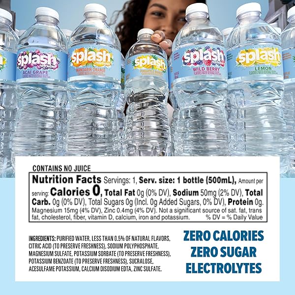 SPLASH REFRESHER FLAVORED WATER BOTTLES, MANDARIN ORANGE FLAVOR – 6-PACK, 16.9 FL OZ – REFRESHING FLAVORED BOTTLED WATER WITH ELECTROLYTES – ZERO SUGAR & ZERO CALORIES