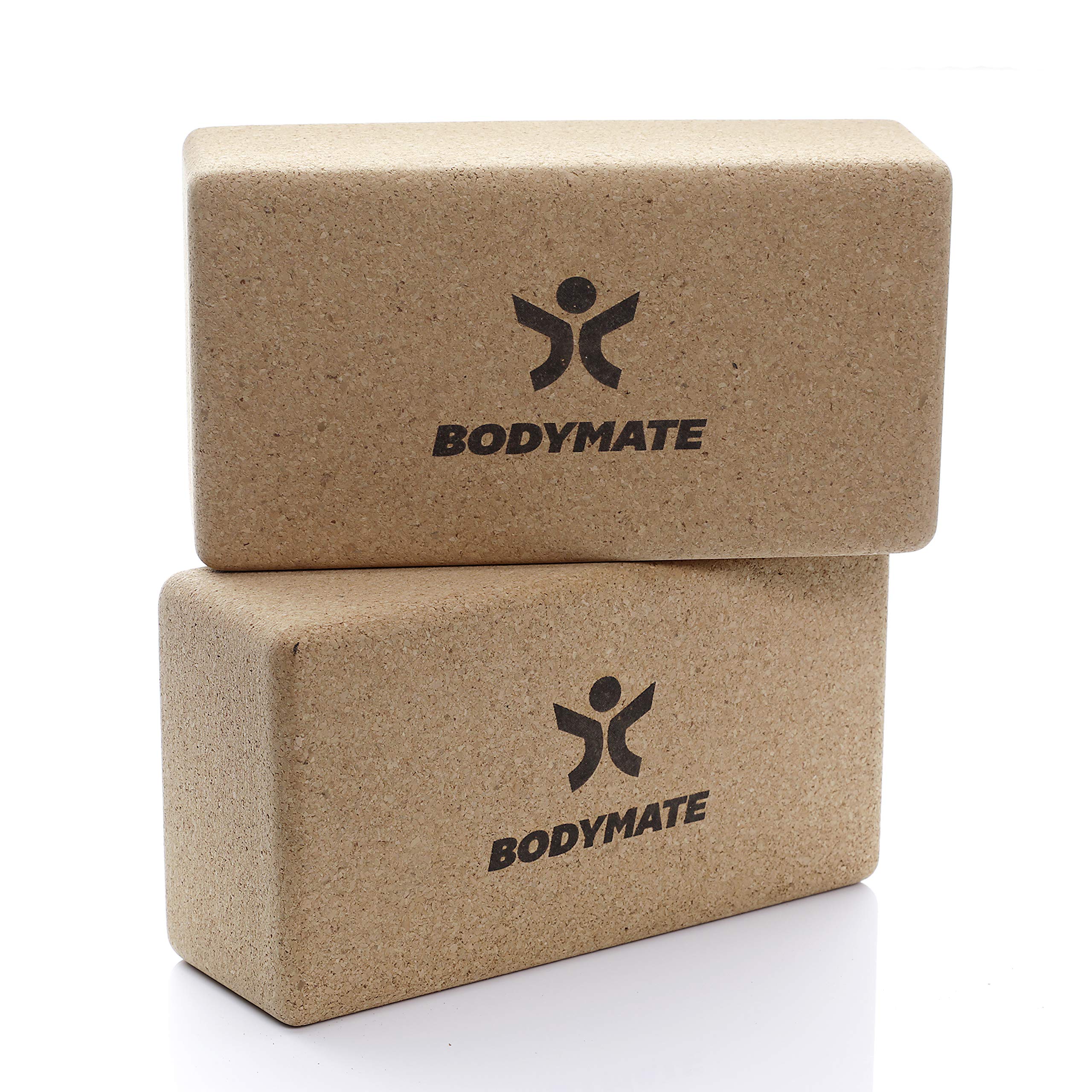 BODYMATE Cork Yoga Blocks, Set of 2, Natural, Non-slip, Lightweight, Support for Asanas, Meditation & Relaxation Exercises, 22 x 12 x 7.5cm