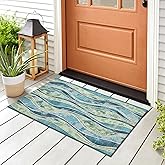 Liora Manne ESENCIA Indoor/Outdoor Power Loomed Latex Back Non Slip Mat - Contemporary Stripe Casual Ocean Colorful (Wave Oce