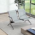 Kinsuite 2-Seat Reception Chairs - Waiting Room Chairs with Arms & Stainless Steel Frame, Waiting Room Bench Lobby Chairs for Office Airport Bank Hospital, Silver