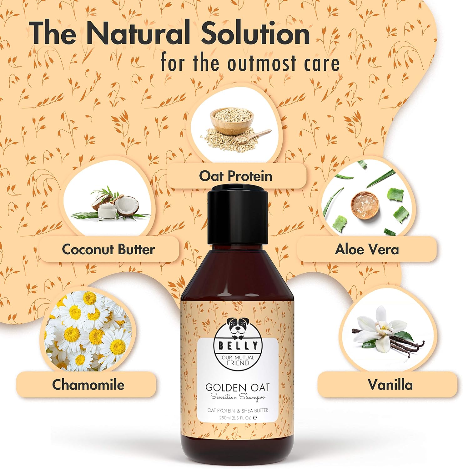 Belly Golden Oat & Shea Butter Sensitive Skin Dog Shampoo, 250ml, Hydrating and Natural Cleansing - Image 4