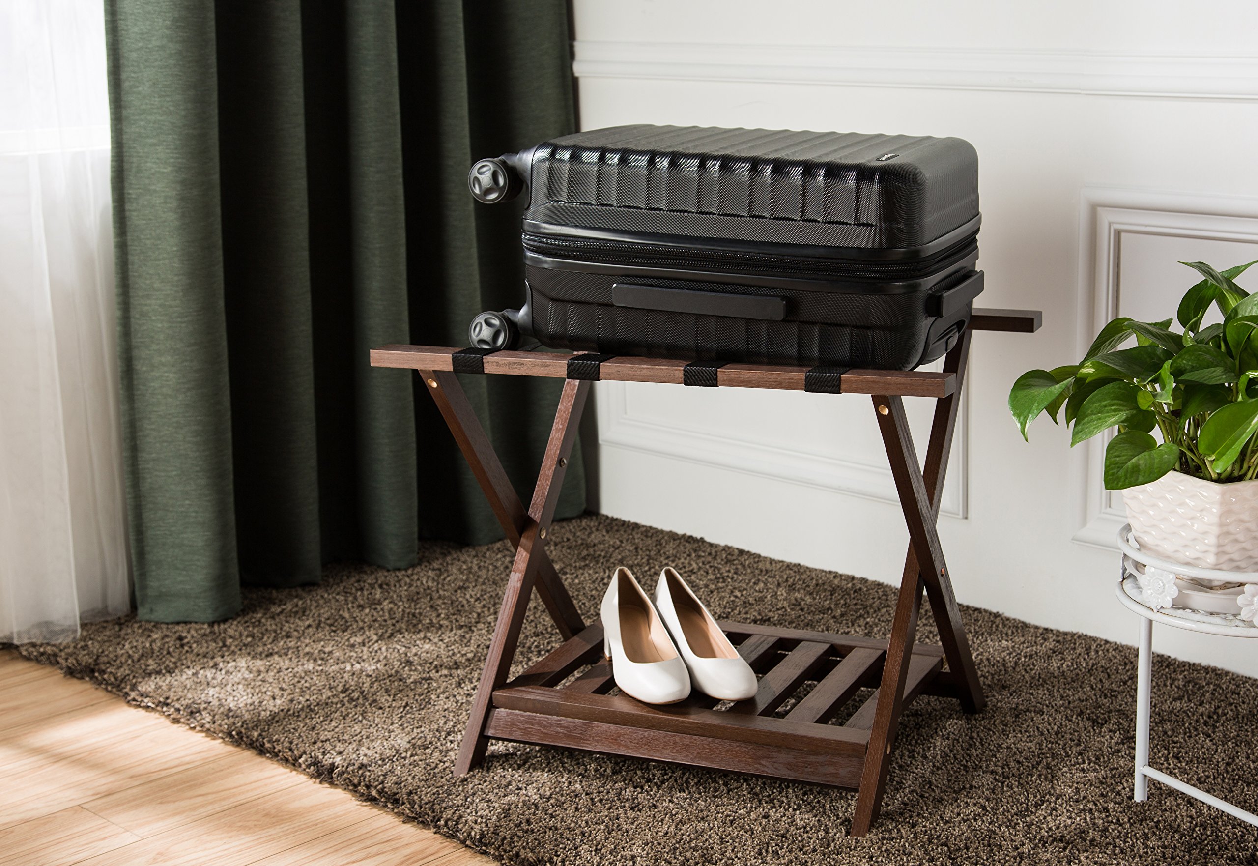 AmazonBasics Luggage Rack with Shelf Espresso 192233019215 eBay