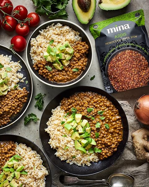 MINA MOROCCAN LENTILS, READY TO EAT, LENTILS HIGH IN PLANT BASED PROTEIN, VEGAN, NON-GMO, GLUTEN FREE, KOSHER, MICROWAVABLE, PACKAGED MEAL & SIDE DISH, 10 OZ