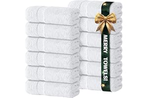 White Classic Luxury Cotton Washcloths 13x13 Inch - 650 GSM Turkish Cotton | Hotel, Spa, Bathroom Face Towel | 12 Pack