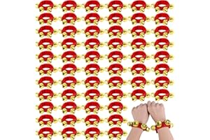 UZLU 48 Pcs Christmas Wrist Band Bell Bracelet Wrist Band Shaking Bell Musical Instruments Adjustable Bell Rhythm Wristband Bell Bulk for School Family Christmas Percussion Party Favor Adults,Red
