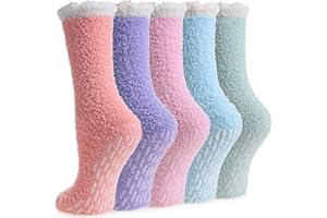 MQELONG Non Slip Hospital Socks with Grips for Women Winter Warm Cozy Fuzzy Slipper Soft Fluffy Sleep Socks