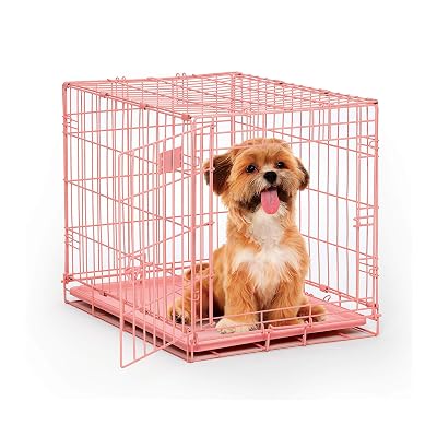 MidWest Homes for Pets 24-Inch Pink Fashion iCrate for Small Breeds, 12-20 lbs, Single Door Folding Dog Crate with Divider Panel, Leak-Proof Tray & Secure Latch, Portable, Durable & Easy to Assemble