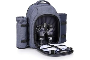 Apollo Walker Picnic Backpack Bag for 2 Person with Cooler Compartment, Detachable Bottle/Wine Holder, Fleece Blanket, Plates and Cutlery Set (2 Person, Navy)