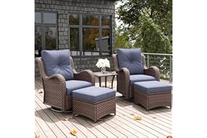 LayinSun 5 Pieces Outdoor Patio Furniture Set, Rattan Wicker Swivel Rocker Chairs Sets with Ottomans, Swivel Glider Chairs, and Coffee Table