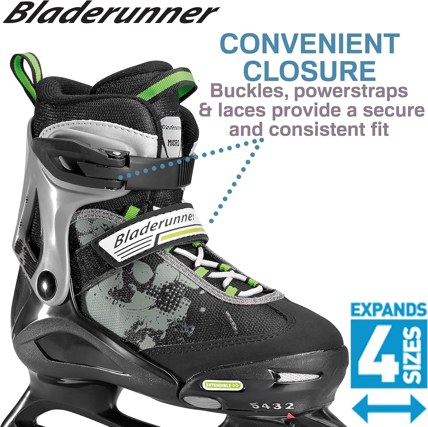 Rollerblade Bladerunner Kids Ice Skates, Black/Green, Size 12J-2 : Sports & Outdoors