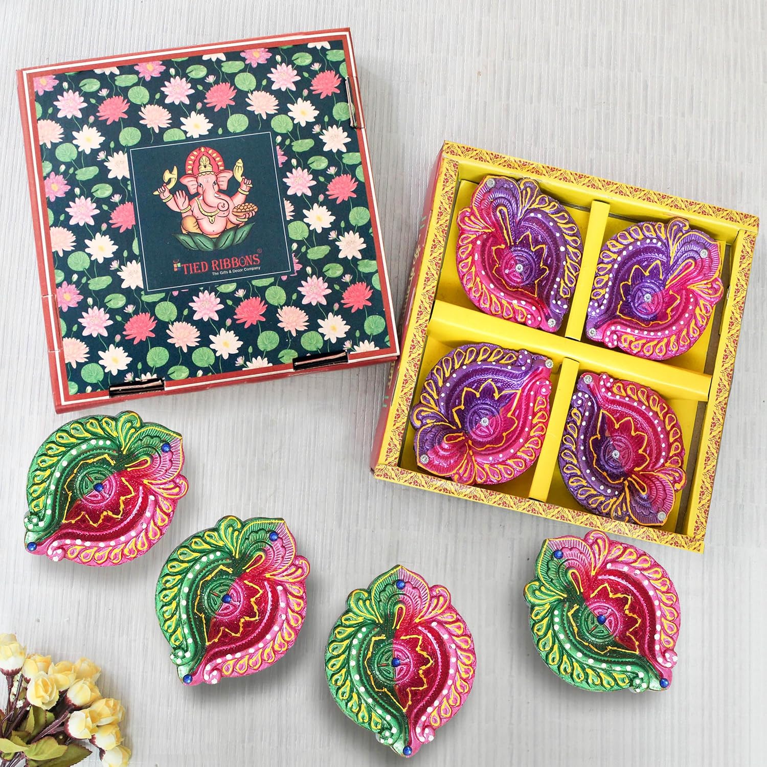 Oil Lamps & Accessories - TIED RIBBONS 8 pcs Handmade Big Clay Diya for Diwali | Traditional Homemade Diyas Tealight | Indian Oil Lamp | Diwali Decorations for Home | Terracotta Diyas | Diwali Gifts