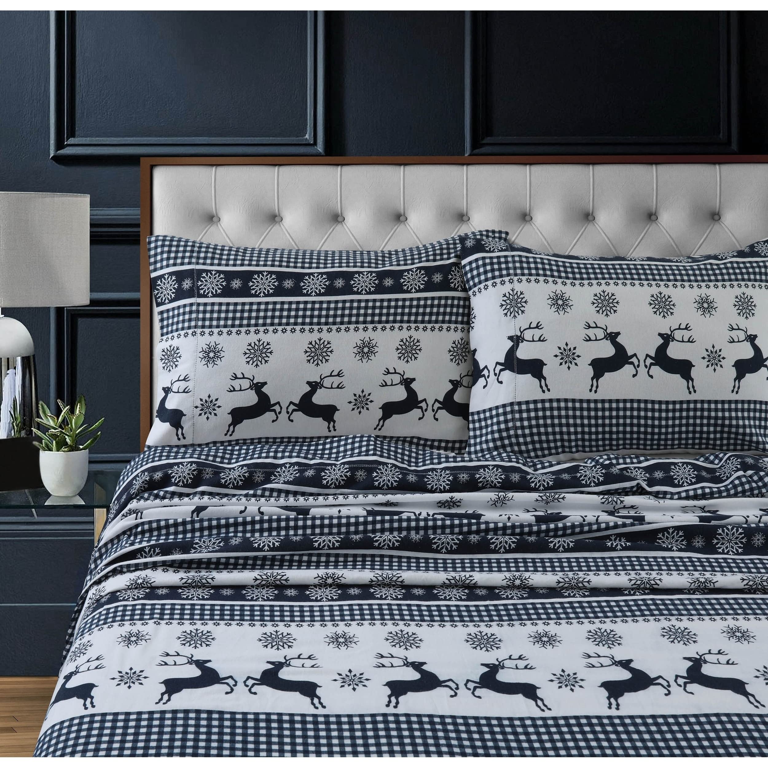 Tribeca Living 100% Cotton Flannel Sheet Set - 200 GSM, Deep Pocket, Ultra Soft & Cozy, Twin XL, Gingham Deer Image Tribeca Living 100% Cotton Flannel Sheet Set - 200 GSM, Deep Pocket, Ultra Soft & Cozy, Twin XL, Gingham Deer Image