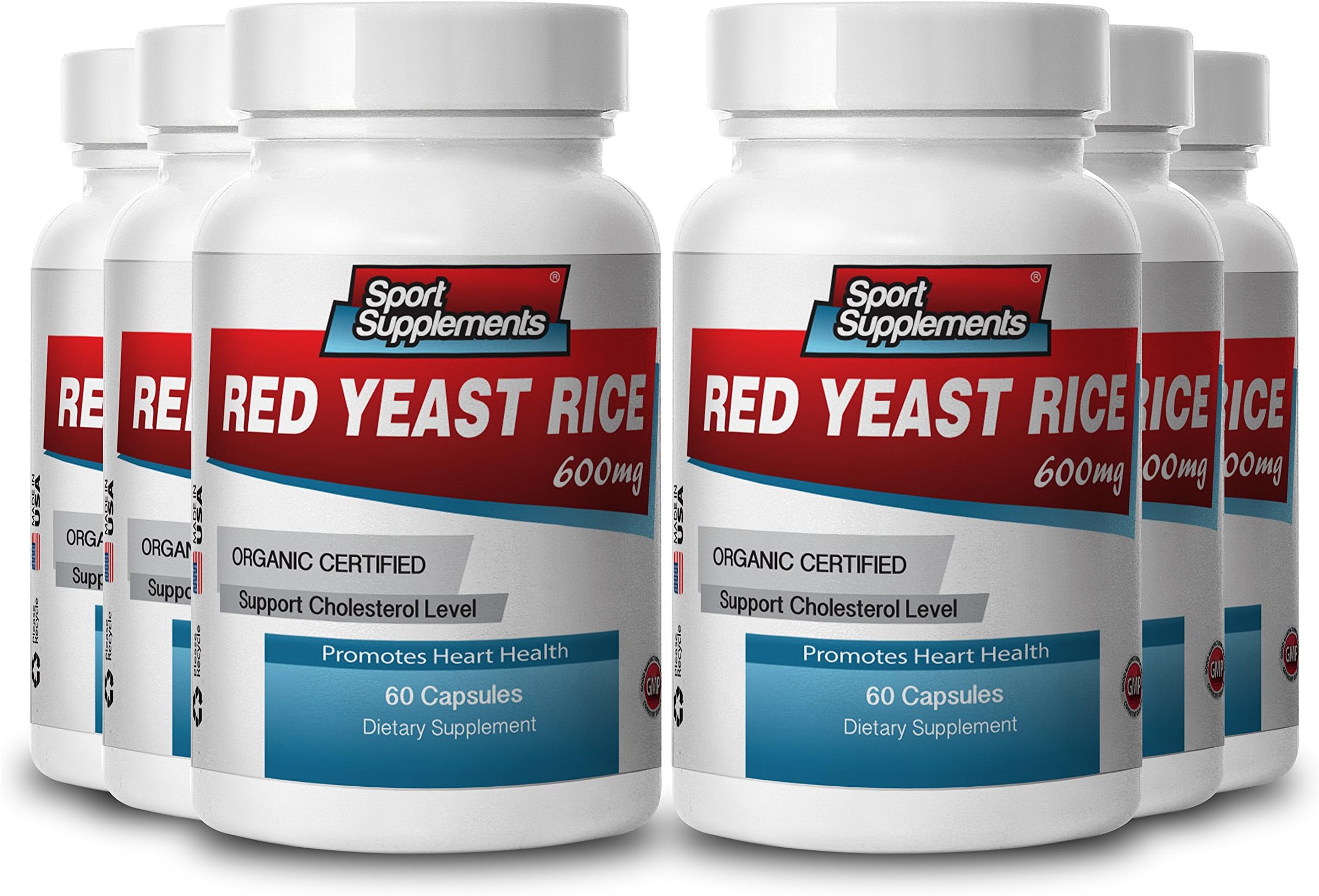 Sport Supplemets Red Yeast Rice Healthy Cholesterol Level, Heart Health. Organic (6 Bottles)