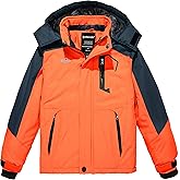 Wantdo Boy's Waterproof Ski Jacket Fleece Snowboarding Jackets Warm Thick Winter Coat Hooded Raincoats