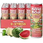 Melting Forest D-Stress Adaptogen Drink - Watermelon Elderflower, 12-Pack | Sparkling Non-Alcoholic Mocktail, Zero Sugar, 5 Calories, with Reishi, Lion's Mane, L-Theanine, Vitamin B6, and Magnesium