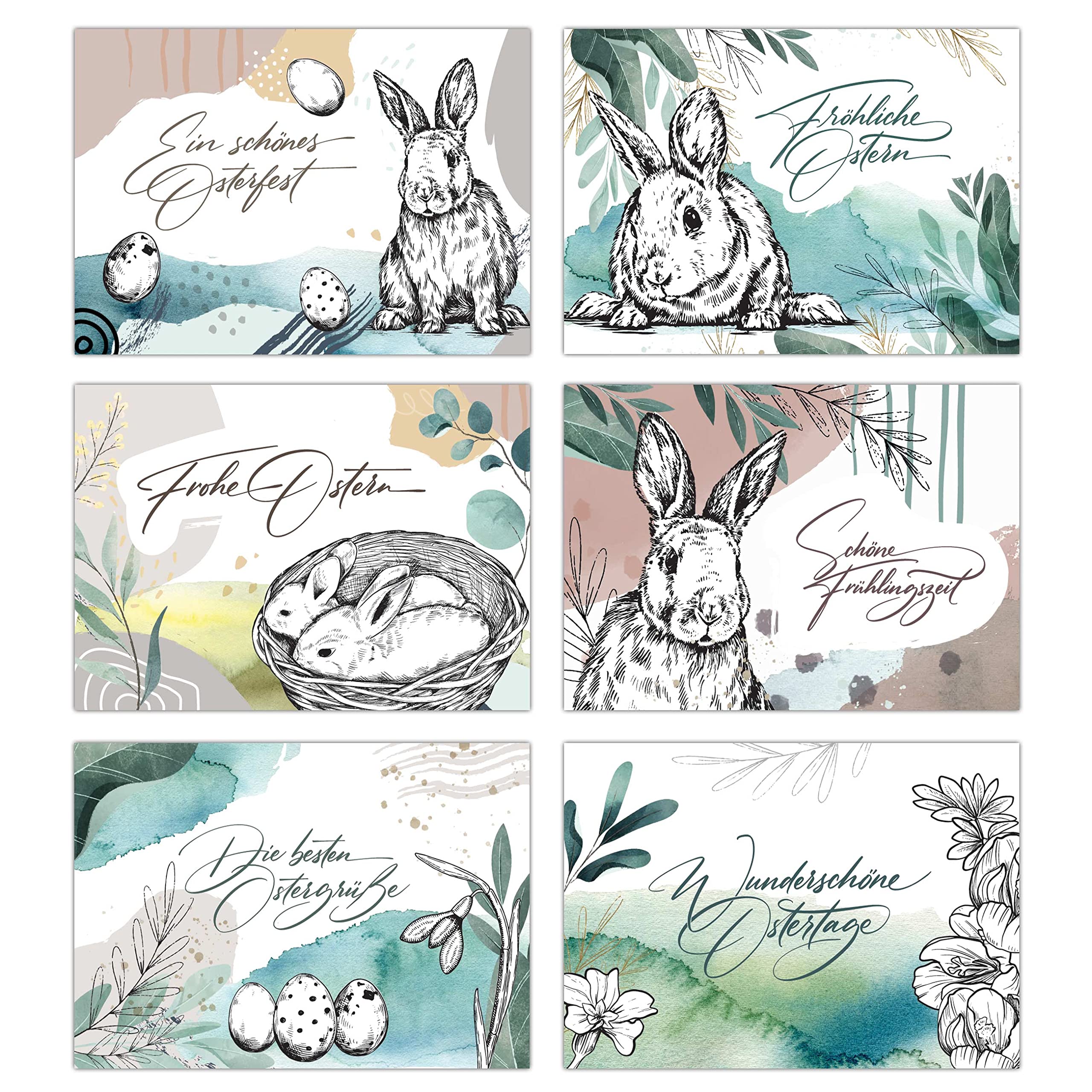 6 postcards for Easter made of solid wood sanded cardboard – 6 lovingly designed greeting cards for Easter – art print for sending, decorating and collecting packages – abstract – set 20