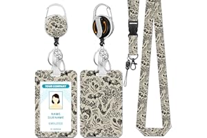 Hancynir Goth Bat Floral Lanyards for Id Badges, Gothic Badge Holder with Retractable Reel Clip, Work Name Tags Keychain Lanyard with ID Holder, Card Protector for Teacher Nurse Doctor Office Gifts