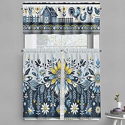 Ambesonne Farmhouse Valance & Tier Curtain 3 pcs