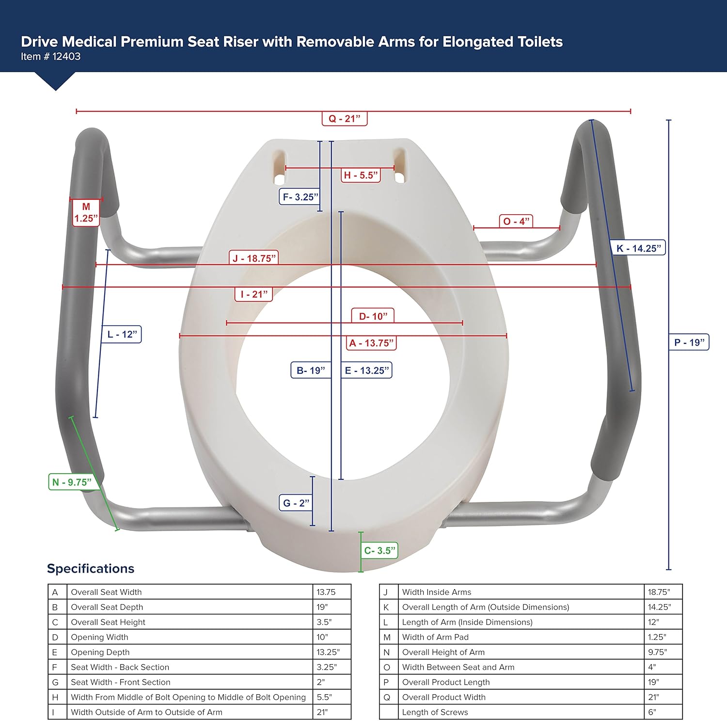 Drive Medical Premium Seat Riser with Removable Arms, Elongated Seat: Health & Personal Care