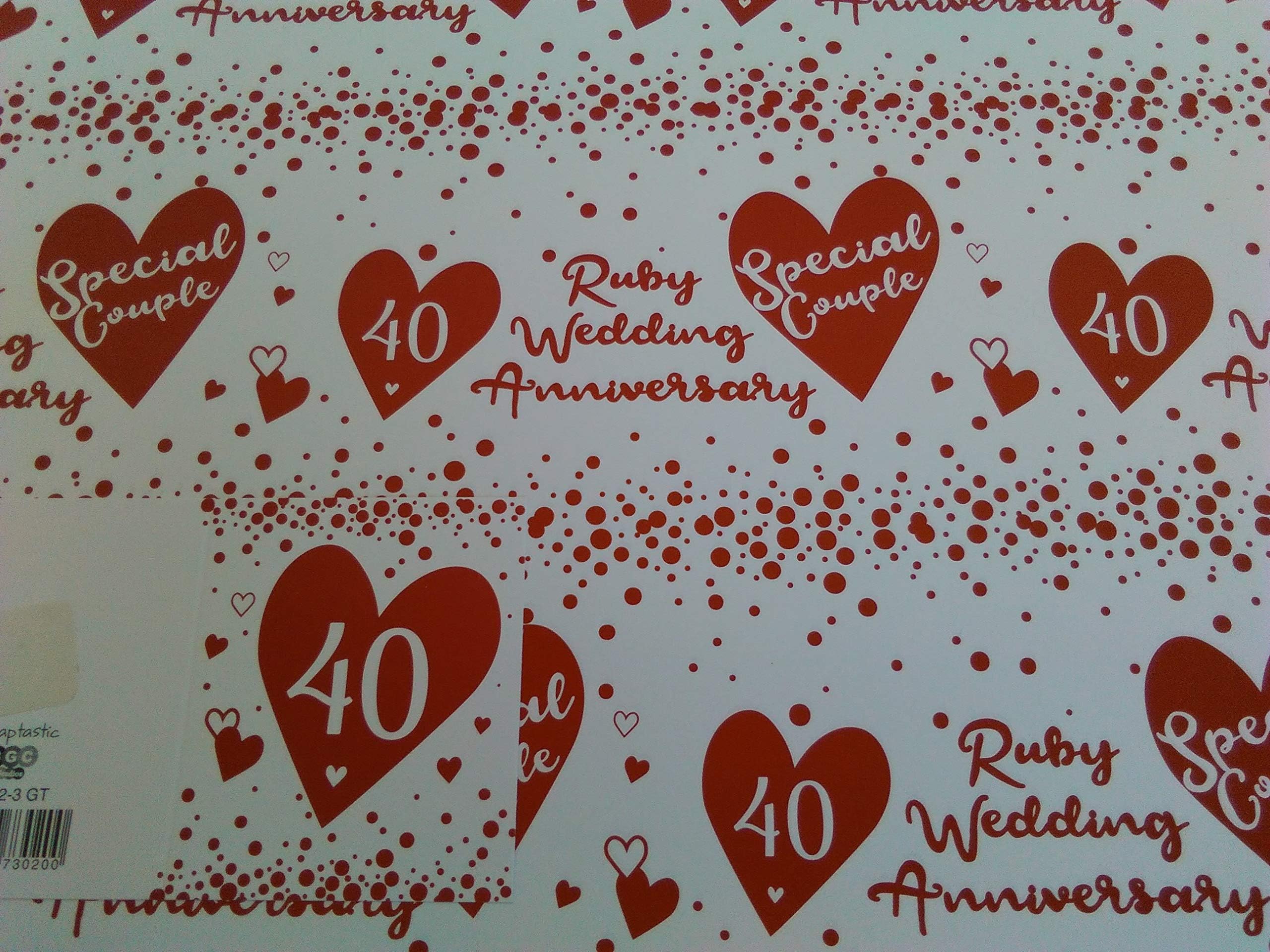 40th White/Red Hearts Special Couple Ruby Wedding Anniversary 40 Wrapping Paper + Gift Tag 2 Sheets + 1 Gift Tag (BGC)