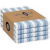 Native Fab Cotton Kitchen Towels - 16x26 inches - Set of 4 - Basket Weave Stripe Dish Towels for Cleaning, Drying Dishes, Absorbent Dish Cloths Set with Hanging Loop - Turquiose Blue