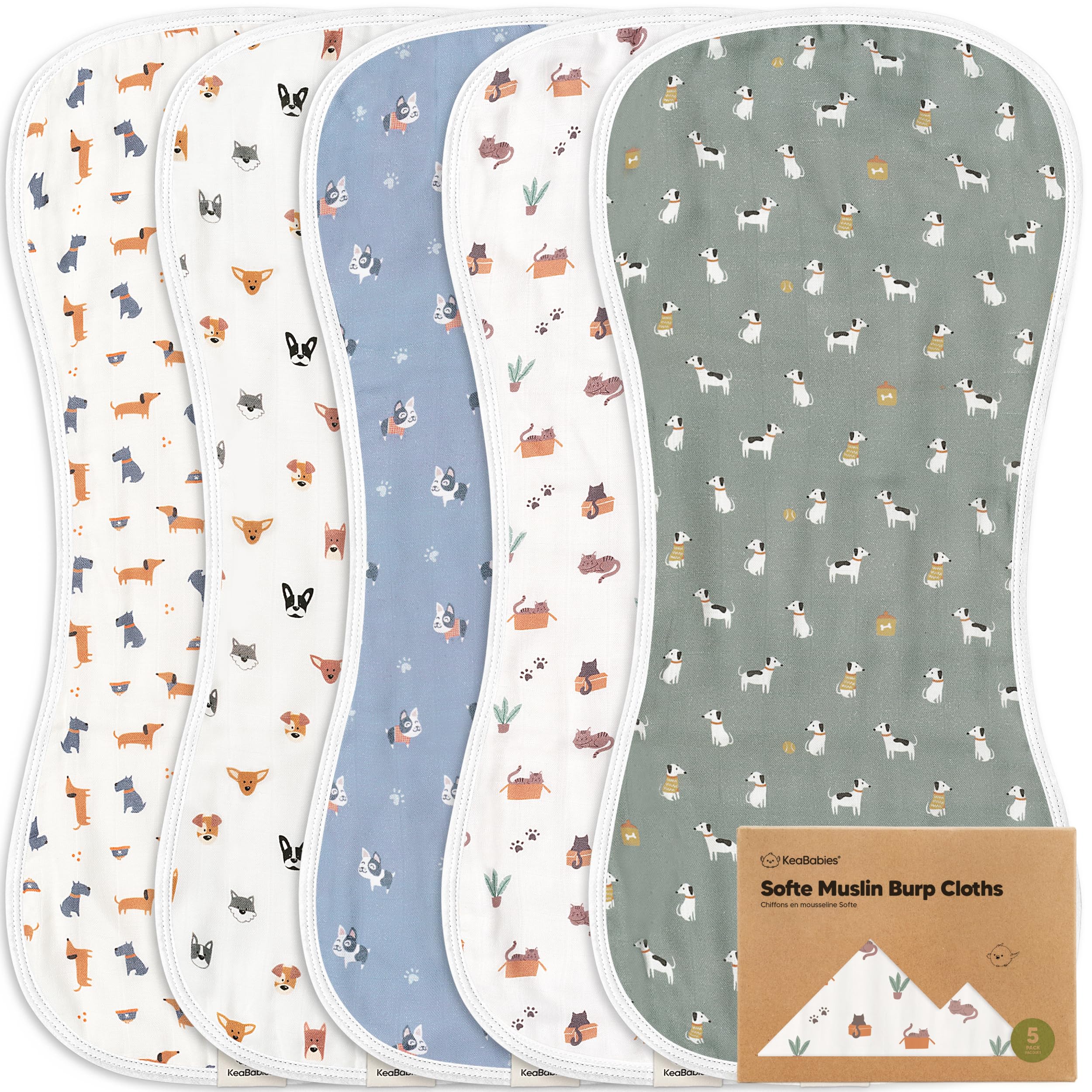 Photo 1 of 5-Pack Muslin Burp Cloths Baby Boy, Girl - Very Absorbent Baby Burp Cloth Rags, 8-Layers Viscose Derived from Bamboo Cotton Muslin Towel, Super Soft Spit Up Rags, No Shrink Washcloths (Pets & Paws)