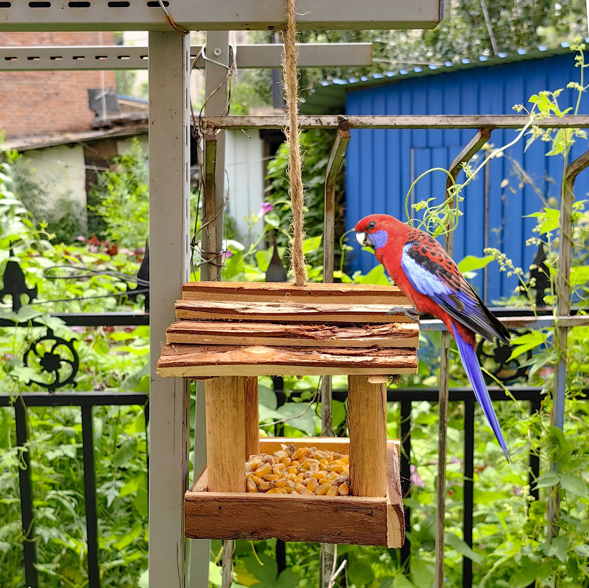 YCHTEWY-Handmade Wooden Outdoor Bird Feeder, 7-Inch, Wild Bird, Ranch Patio Yard Tree Hanging