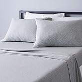 Amazon Basics 4 Piece Breathable 100% Cotton Jersey Knit Bed Sheet Set, Includes Flat and Fitted Sheets, Pillowcase, Stretchy, Full, Light Gray, Solid