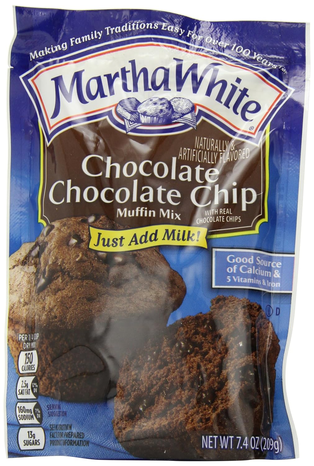 Martha White Muffin Mix, Chocolate Chocolate Chip, 7.4Ounce Packages
