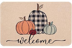 Woiqeuwr Fall Welcome Door Mat Pumpkin Doormats Thanksgiving Non-Slip Front Door Rubber Rugs for Decorative Entrance Porch Outdoors Mat 17 x 27 Inch (Welcome Pumkins)