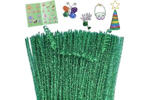 Giwrmu 100 Pieces Pipe Cleaners Chenille Stem, Glitter Green Pipe Cleaners Craft, Fuzzy Sticks Craft Supplies, Colored Pipe Cleaner for Creative Handmade DIY Art Craft Project