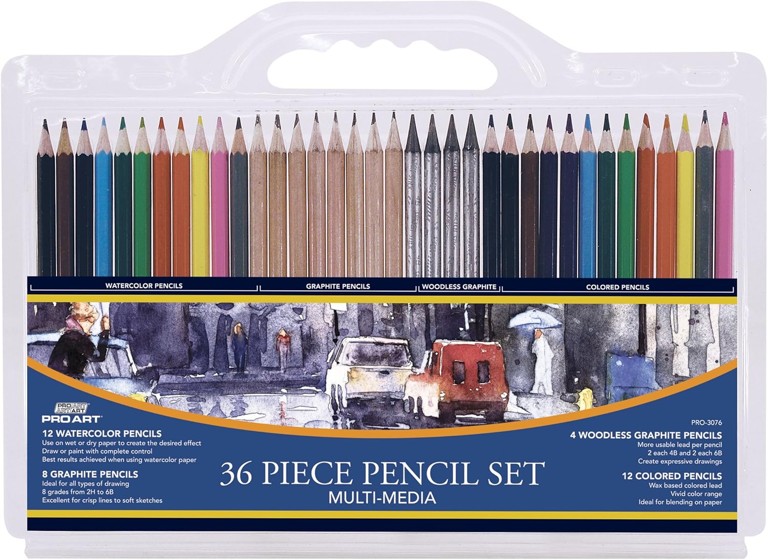 PRO ART Pencil Set Sketch & Draw, 9.38" x 9.38" x 0.25", Graphite & Charcoal