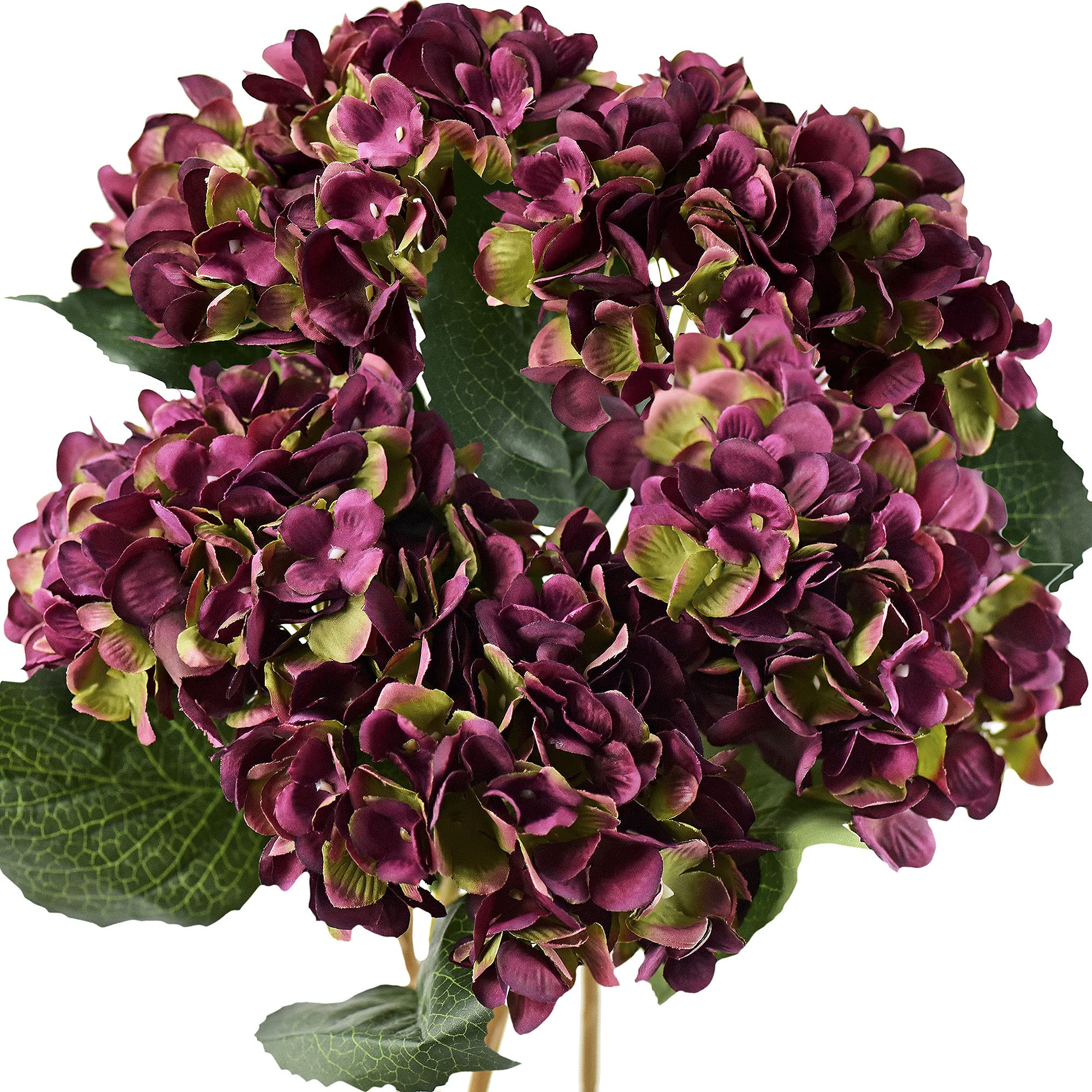 FiveSeasonStuff 5 Stems Silk Artificial Hydrangea Flowers, ‘’Life-Size’’ Dark Purple Bouquet, Floral Arrangement, Floral Arrangement Decoration 47cm