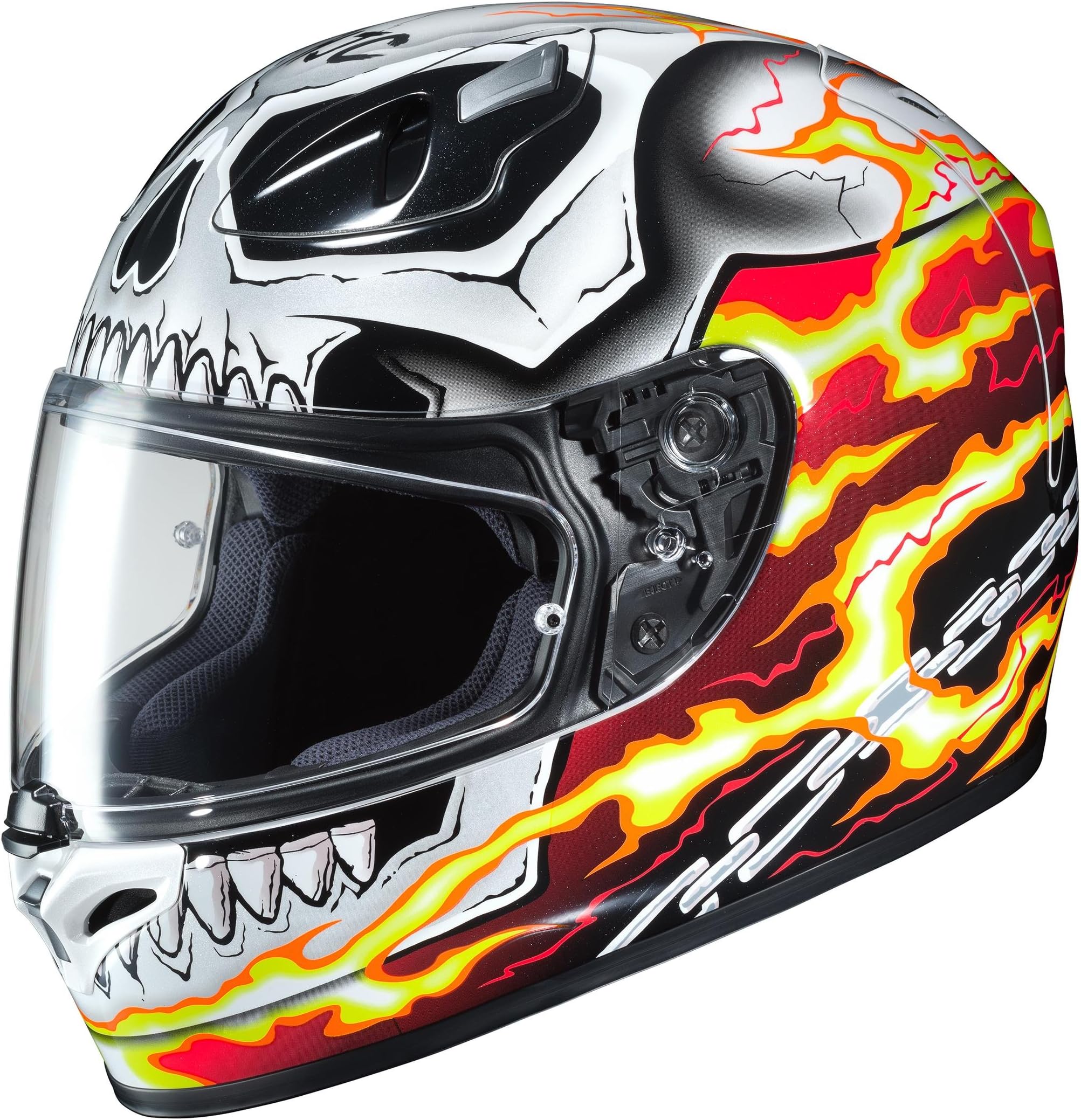 HJC XF-10-0817-2001-08 FG-17 Marvel Ghost Rider Helmet, Distinct Name: MC-1, Gender: Mens/Unisex, Helmet Category: Street, Helmet Type: Full-face Helmets, Primary Color: White, Size: 2XL