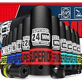 Aiourx 14 Piece 1/2" Drive Impact Socket Set, 8 mm - 24 mm Deep Socket, Metric Socket Set With Adapter &amp; Quick-Release Holder, 6 Point, CR-V, Automotive Maintenance, Machinery Manufacturing