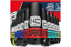 Aiourx 14 Piece 1/2" Drive Impact Socket Set, 8 mm - 22 mm Deep Socket, Metric Socket Set With Adapter & Quick-Release Holder, 6 Point, CR-V, Automotive Maintenance, Machinery Manufacturing