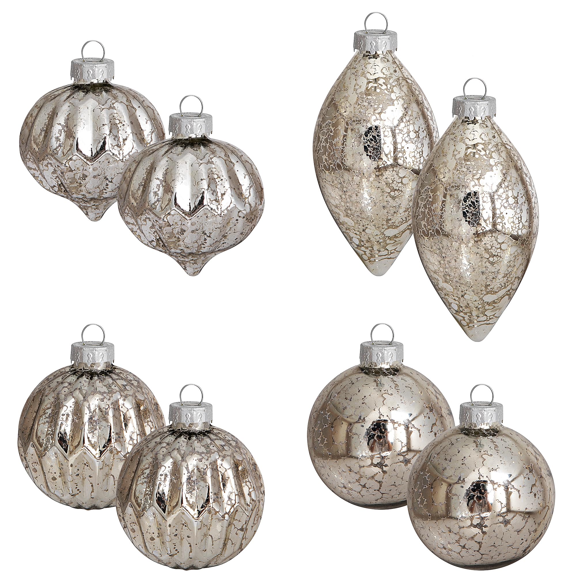 8PCS Mercury Glass Christmas Ornaments Set - Hanging Baubles for Christmas Trees,Xmas Decorations Ball Ornaments Bulk for Holiday Decor (Silver-8Pcs)